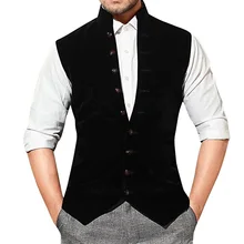 Gilet de costume en velours pour hommes, col montant, simple boutonnage, gilet de marié de mariage, Slim Fit sans manches, gilet Steampunk pour hommes  (3)