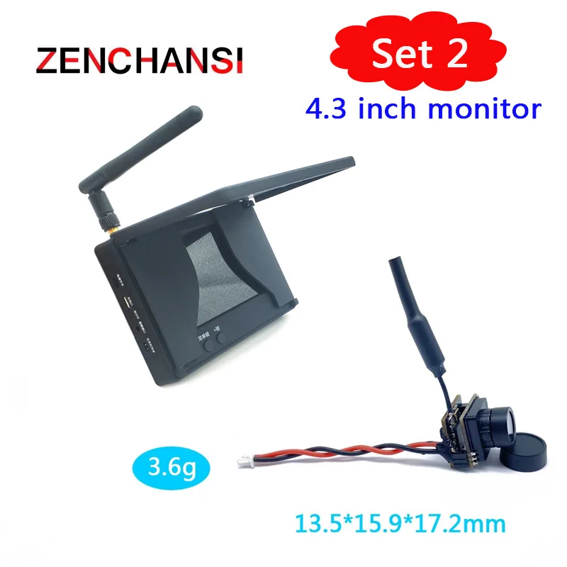 5,8G FPV 48CH 25 мВт передатчик VTX-CAM с 600TVL 120-градусной камерой AIO и Комплектом монитора 4,3 / 7 дюймов или приемником очков.