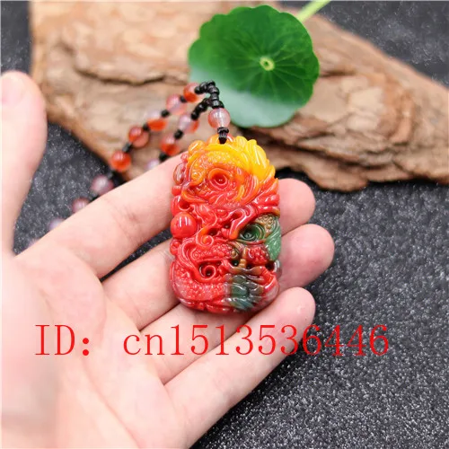 Китайский Цвет Нефритовый дракон кулон бусины ожерелье очаровательные