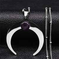 bohemia moon purple crystal stainless steel charm necklaces women silver color necklace jewelry chaine acier inoxydable n3107s04