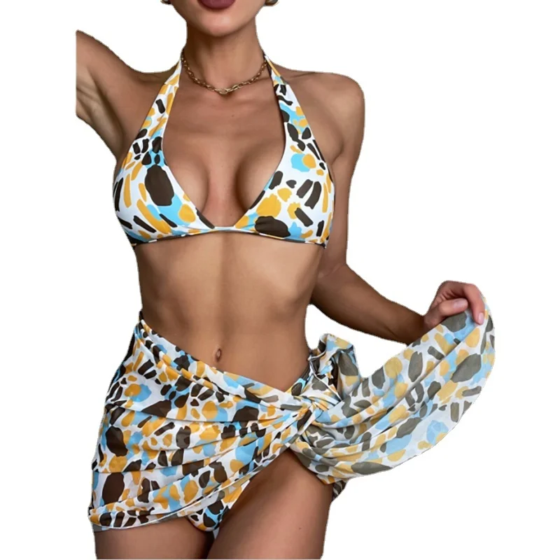 

Новинка 2021, купальник из трех предметов, комплект бикини, сексуальный купальник, женский купальник с накидкой YS093