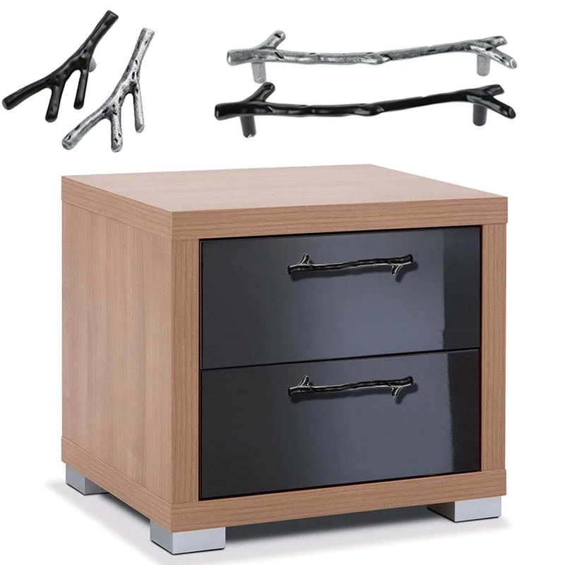 Простая винтажная ветка дерева американские ручки для шкафа черная серебряная