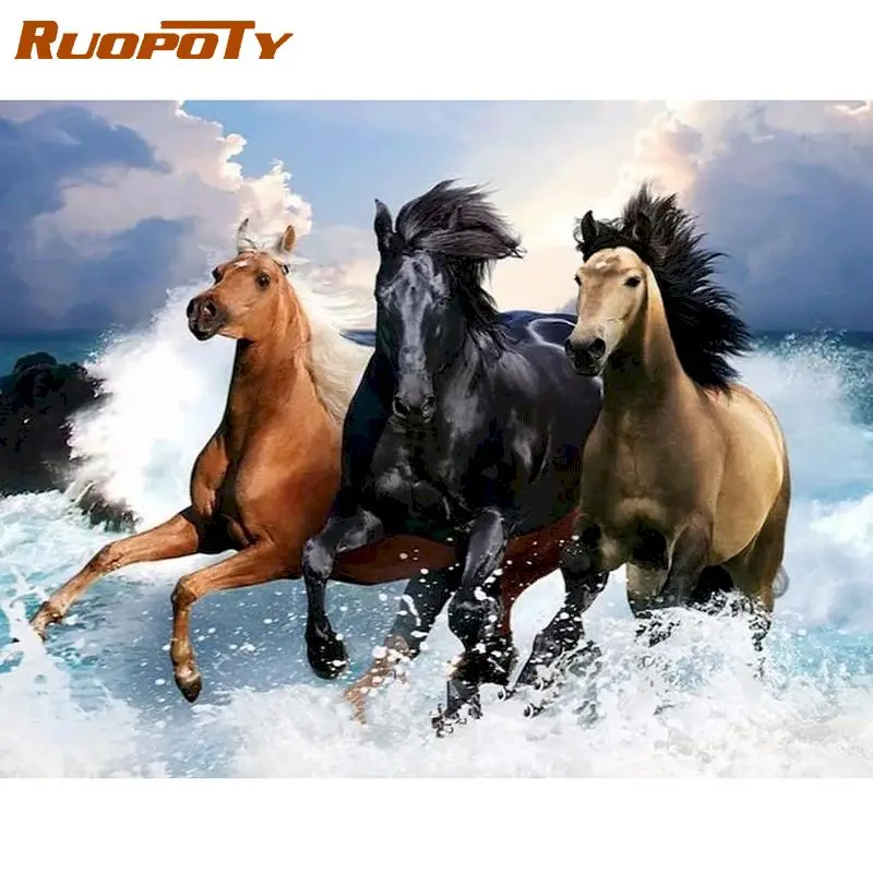 

RUOPOTY 60x75cm Framed Picture By Numbers Kits For Adults Running Horse Animal Paint Kits Home Living Room Wall Decoration Arts