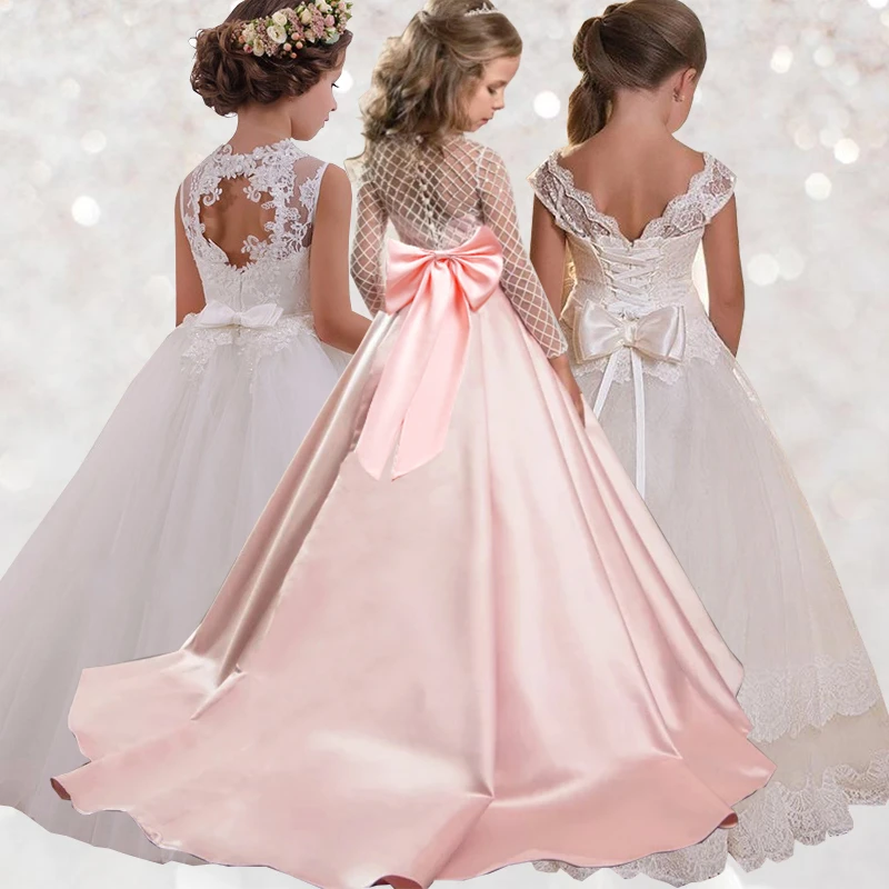 

Trailing Lace Kids Girl Party Dress Costume Ball Gown Prom for Children Ankle-Length Lady Elegant Wedding Host Baby Dress LP-204