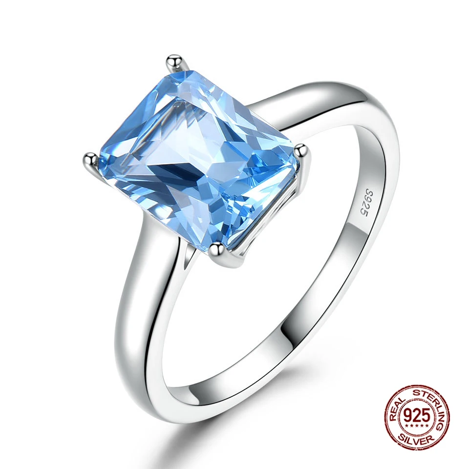 

High End Real S925 Sterling Silver Finger Ring Blue Topaz 8*10 Fine Ring Jewelry High Quality Finger Ornament Accessories