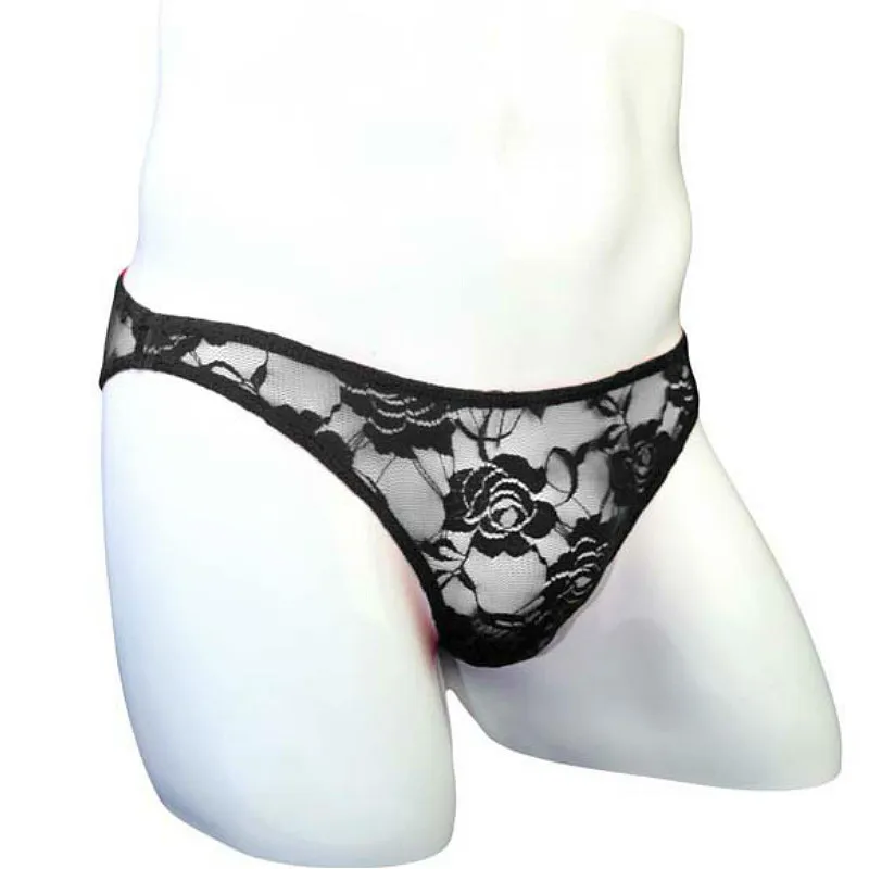 Мужское сексуальное нижнее белье Сетчатое прозрачное кружевное розовое с низкой