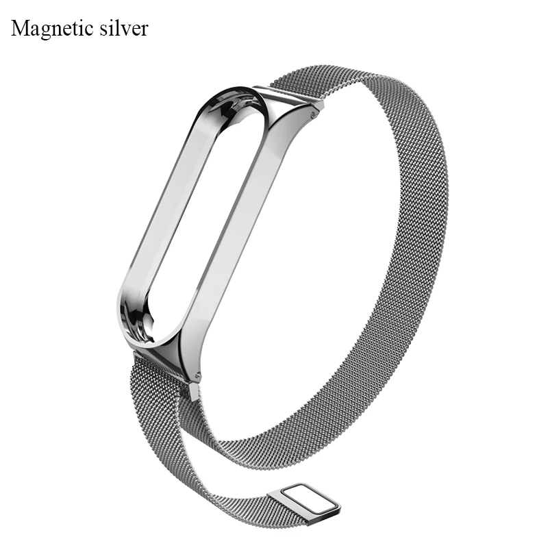 Magnetic silver BOORUI mi Band 4 ремешок металлический Безвинтовой браслет из нержавеющей стали mi band 3 ремешок для Xiaomi mi Band 3 4 Pulseira band Замена - Цвет: Magnetic silver
