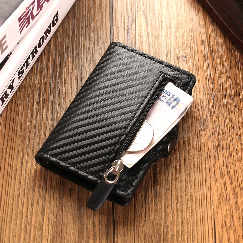 Кошелек мужской короткий тонкий из углеродного волокна с Rfid защитой и отделением