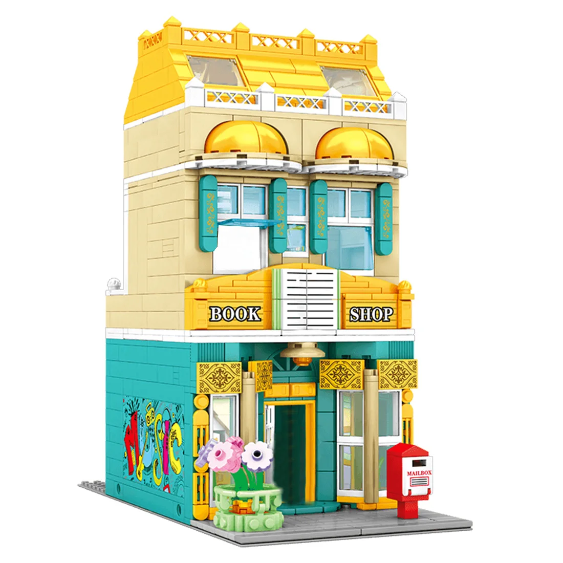 

1283+Pcs European Street Small Particles Bookstore Model Building Blocks Toys With Light Bricks Assembly Toys For Kids