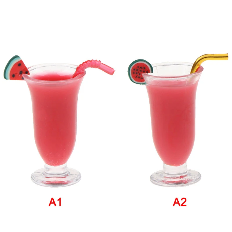 

DIY Miniature Dollhouse Watermelon Juice with Straw 1:12 Doll Dollhouse Kitchen Accessories Cups