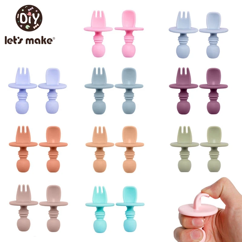 

Let's Make Children's Tableware Baby Dishes Set Silicone Fork Spoon Set Feeding Food Children's Dishes For Games Soft BPA Free