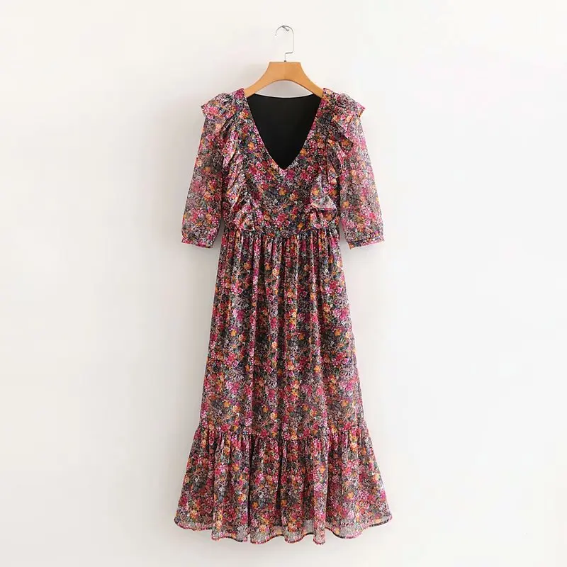 Tl68 7165 Европейская и американская мода платье с цветочным принтом женское vestidos de