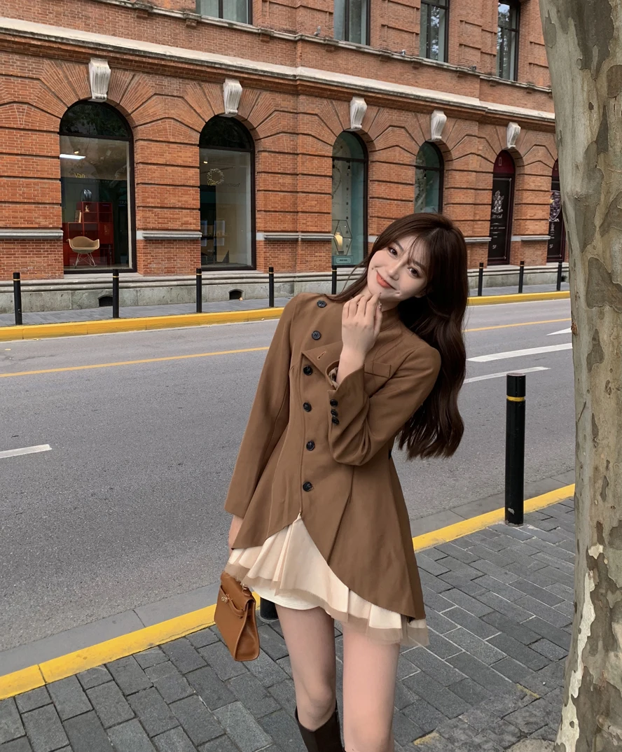 

Female Suit Dress Autumn Winter New Style Half-high Collar Skirt French Retro Design Long Sleeve Skirt Elegant Noble Lady