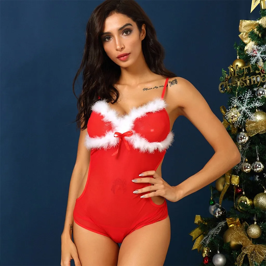 Фото Women Sexy Red 2019 New Christmas Hollow Lingerie Bodysuit Pajamas Underwear Jumpsuit Pyjama Femme Тематическая одежда и Women Sexy Red 2019 New Christmas Hollow Lingerie Bodysuit Pajamas Underwear Jumpsuit Pyjama Femme Тематическая одежда и