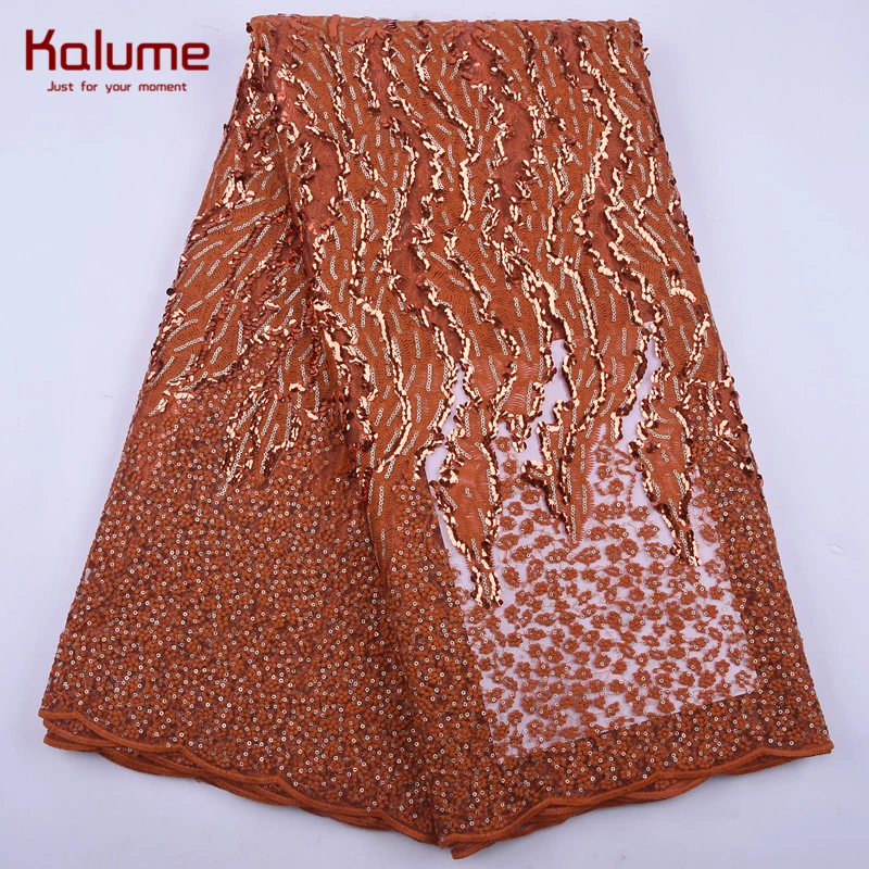 Kalume новейшие африканские блестки кружевная ткань фиолетовая французская Сетка