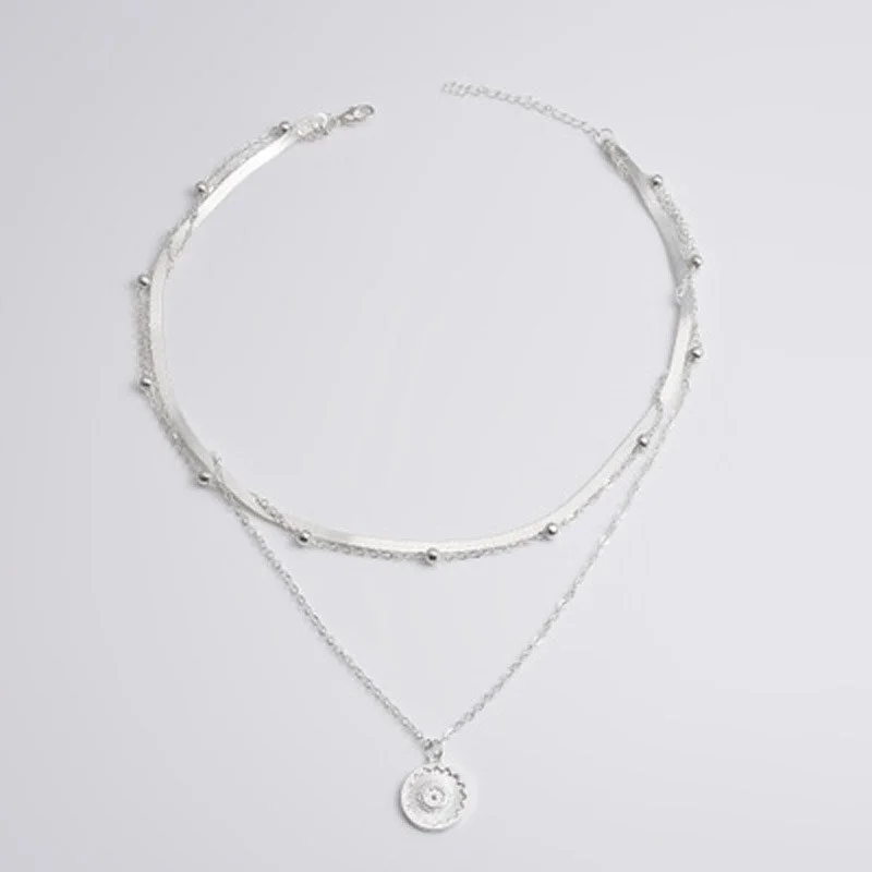 

Women's Fashion Multilayer Layered Necklace Summer Boho Style Silver Color Choker Chain Necklace Dress Accessories Jewelry Gifts