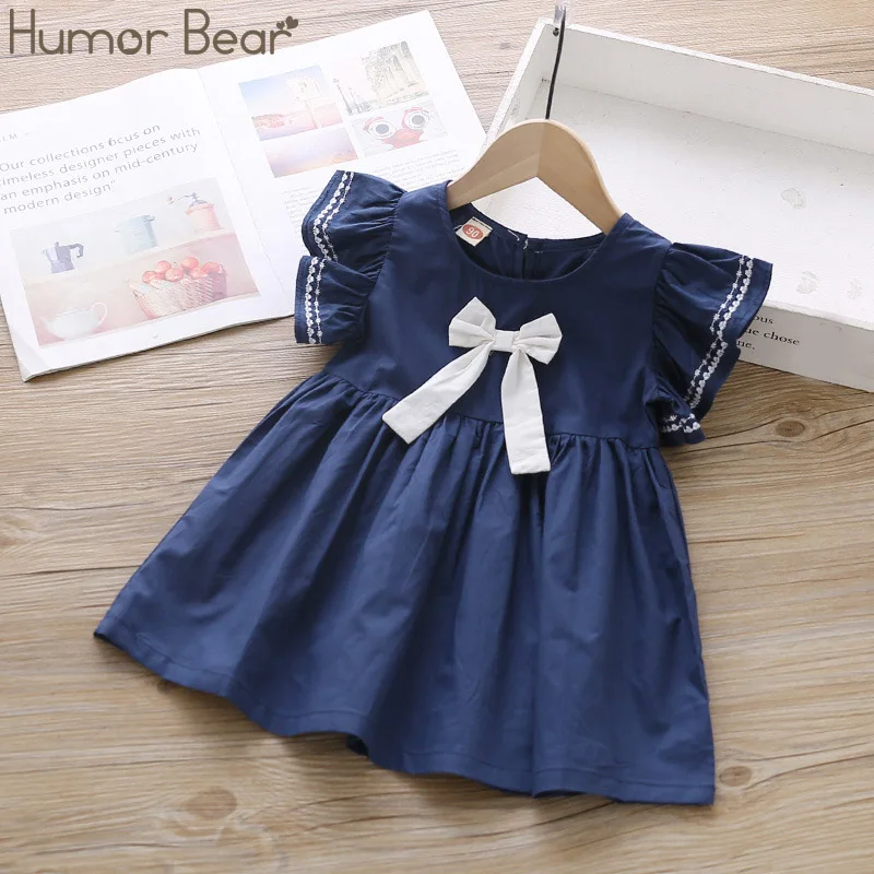 Humor Bear/платья для девочек; коллекция года; летняя стильная одежда для девочек; милое детское платье принцессы без рукавов с вышивкой - Цвет: blue BZ345B