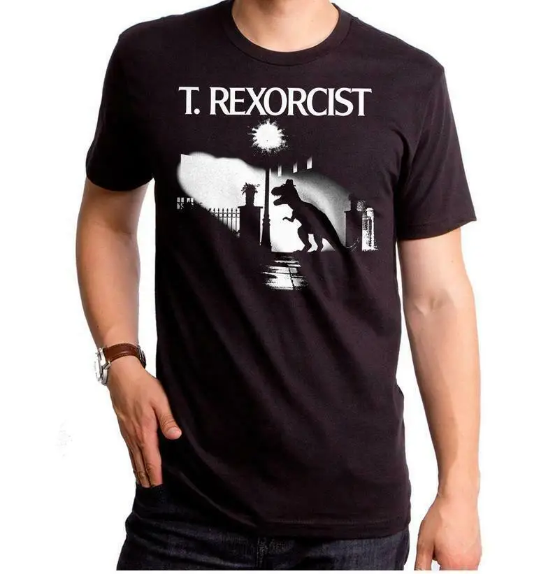 T. Rexorcist динозавр экзорцист страшный фильм футболка гилдан дизайн ретро|Мужские