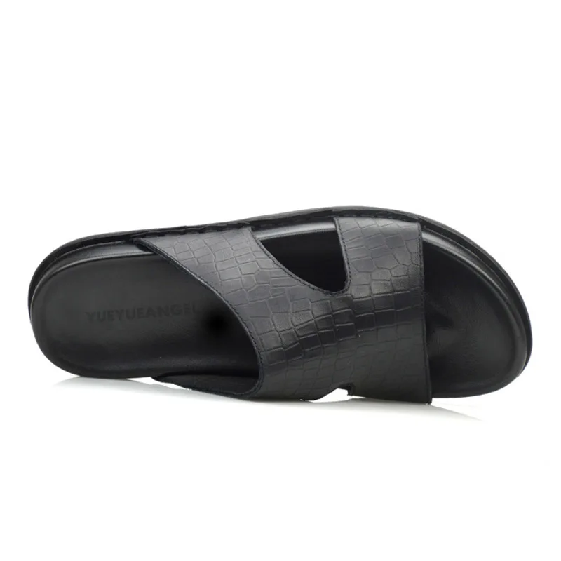 Новинка модные мужские тапочки из натуральной кожи нескользящие домашние