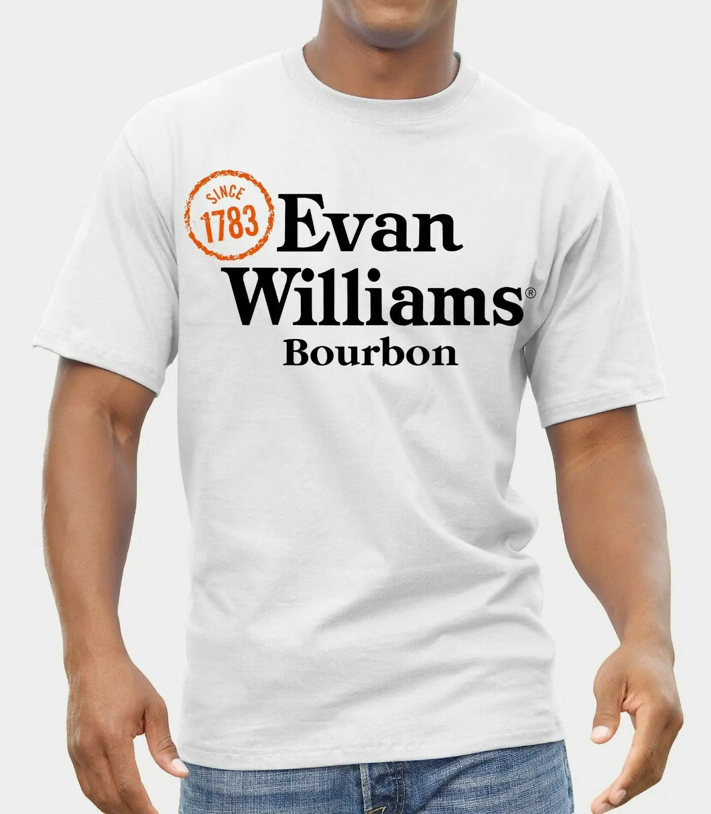 Evan Williams Bourbon Whiskey DRINGS T-Shirt Men Shirt Grey White- show original title | Мужская одежда