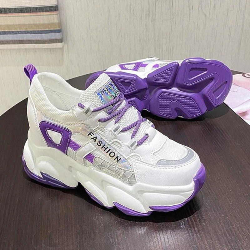 

Chaussures Femme Sports Dad Shoes 2021 Summer Breathable Mesh Casual Shoes 8cm Wedge Heels Platform Shoes Women Chunky Sneakers