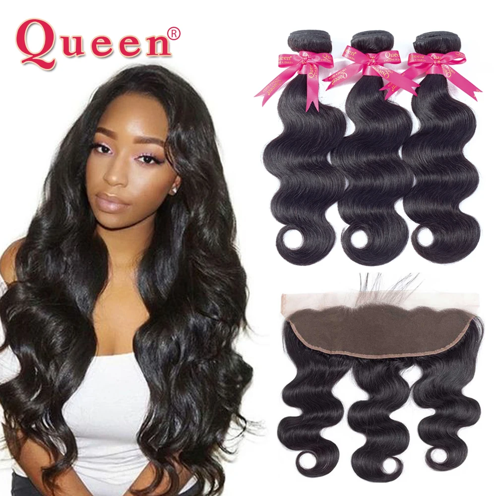 

Body Wave Bundles With Frontal Closure Remy Hair Peruvian Human Hair Body Wave 3/4 Bundles With 13*4 Lace Frontal Queen Hair