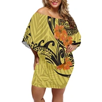 hawaii amorous feeling hibiscus printing ladies sexy buttocks party dress loose oblique shoulder shawl frill elegant mini skirt