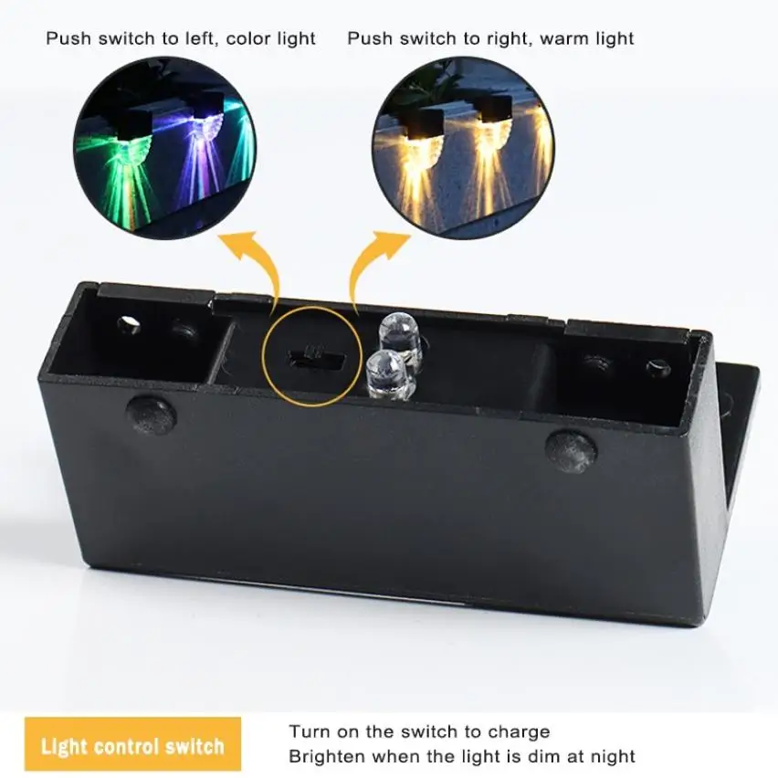 

4pcs Solar Fence Stepstair Lamp Light IP55 Waterproof Warm Light Colorful Solar Power LED Lamp Outdoor Light For Wall/Yard