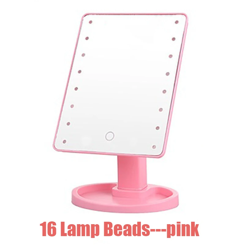 Pink-16 LEDs Зеркало для макияжа с 16 светодиодами, косметическое зеркало с сенсорным выключателем, подставка на батарейках для настольной ванной комнаты, спальни, путешествий - Цвет: Pink-16 LEDs