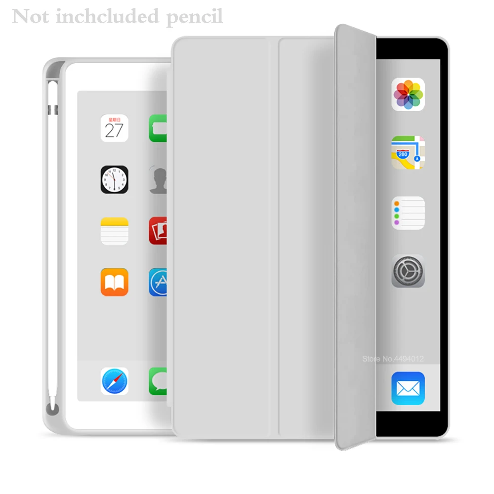 Умный чехол с держателем для карандашей для iPad Mini 5, чехол из искусственной кожи с функцией автоматического сна, защитная оболочка, модель A2133 A2124 A2125 A2126 - Цвет: Light Gray