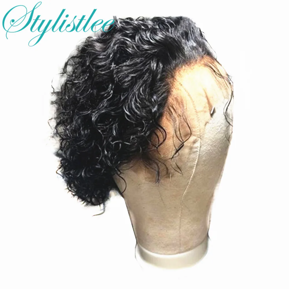Pixie Cut Curly Wig 99J Red Short Brazilian T Part Lace Front 100% Human Hair Wigs For Women Highlight Black Remy | Шиньоны и парики
