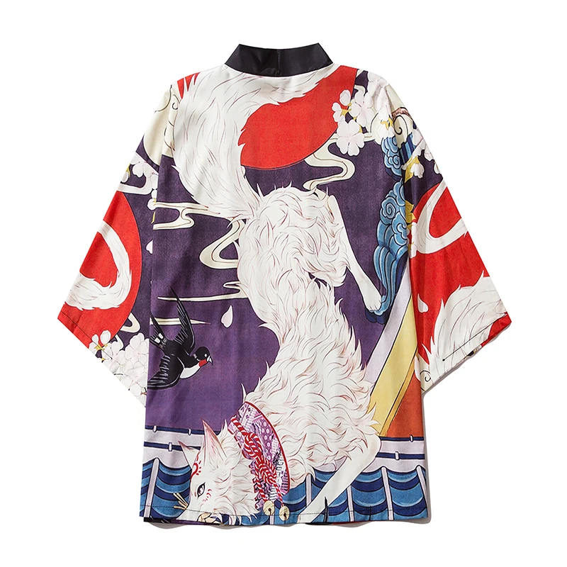 

FZSLCYIYI Spring Couple Printed Japanese Cardigan Men Haori Samurai Karate Streetwear Shirt Kimono Japones Mens Haori Yukata