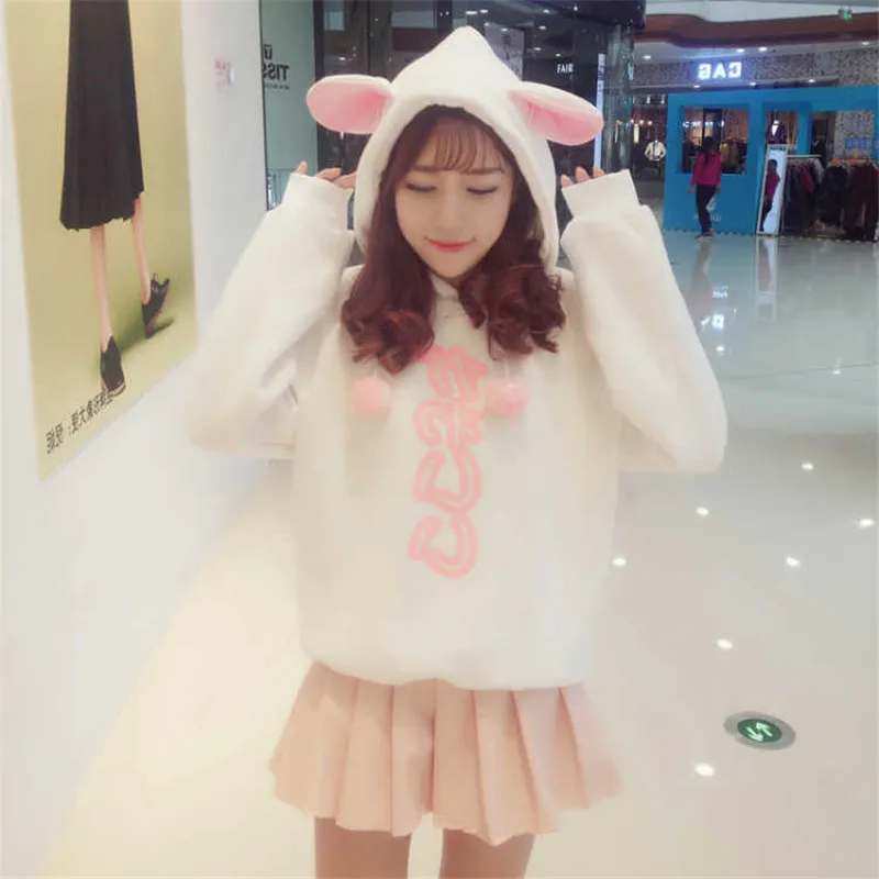 Женская толстовка с капюшоном и принтом медвежьи ушки|Женские толстовки