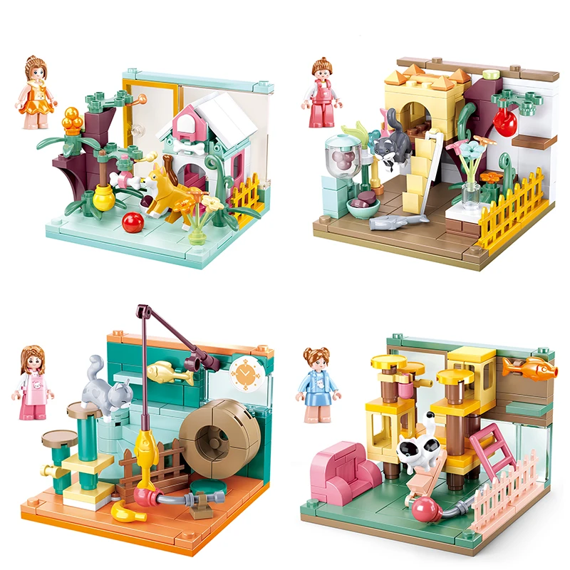 

Creative Pet House Building Blocks Set View Friend Series 4 In 1 Doll Figures Bricks Model Friends Gathering Kids Toys Gift