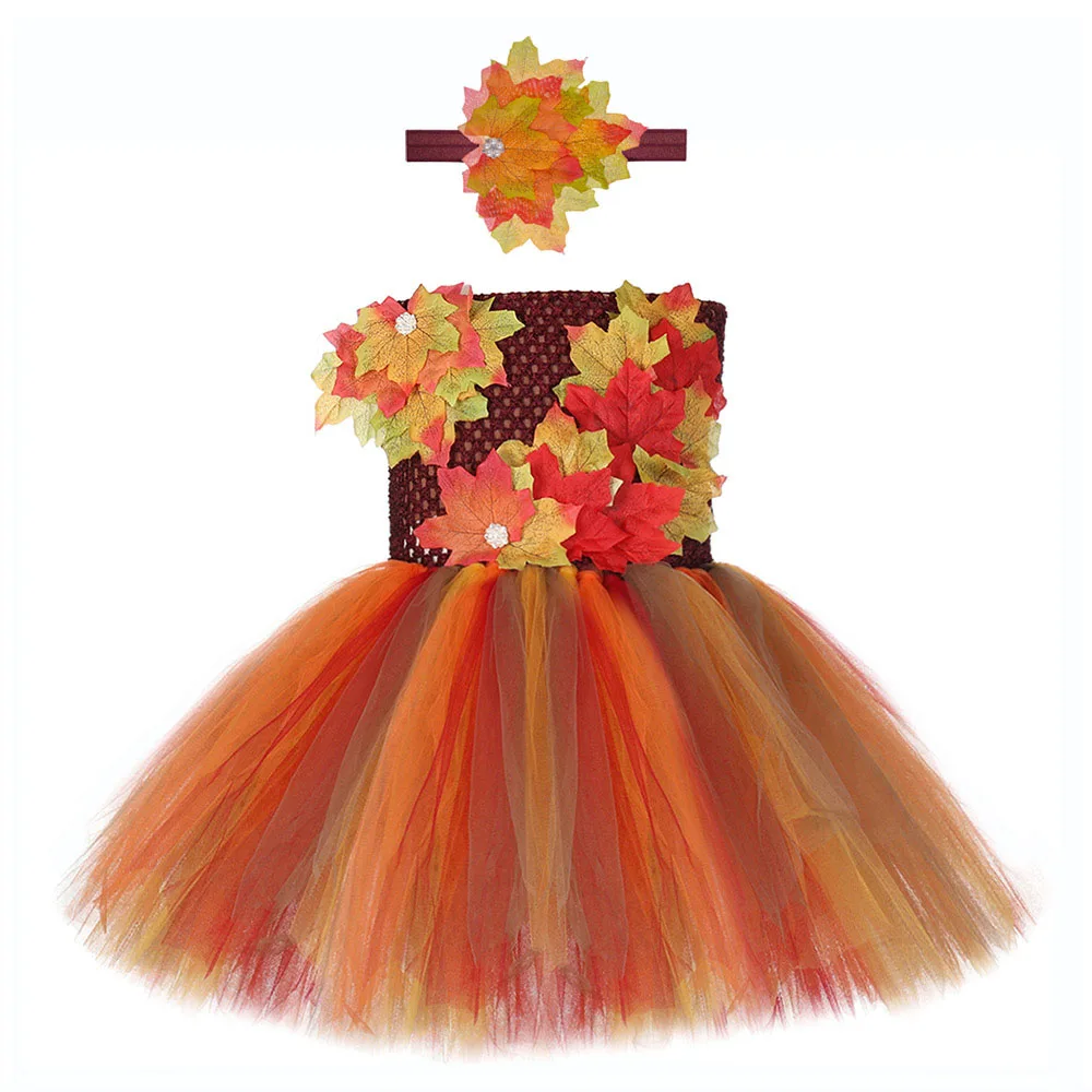 Girls Dress Осеннее платье принцессы с Кленовым листом для девочек; Карнавальные Платья на Хэллоуин; детская одежда для ролевых игр; платье-пачка на День Благодарения - Цвет: Girls Dress