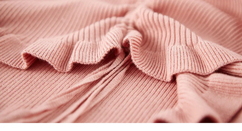 INMAN Winter Elegant Solid Color V Neck Drawstring Flower Swing Women Pullover Sweater