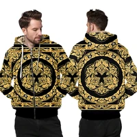thermal oversized fleece winter mens jacket 3d print baroque clothes streetwear golden floral top zipper hoodie velvet oversize