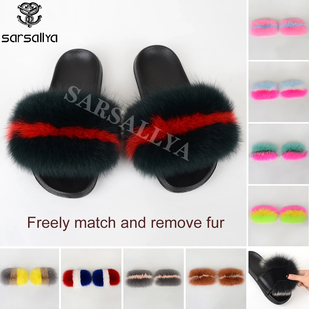 Сланцы женские с натуральным мехом пушистые летние тапочки меховые уличные