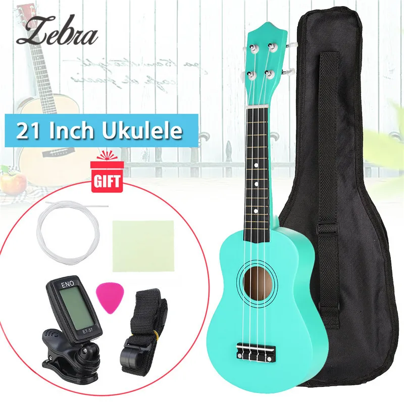 21 дюймов Uke Гавайская липа сопрано Гавайские гитары укулеле музыкальная зеленая мини-гитара с Gig bag+ тюнер+ палочка+ ремень+ чистящая ткань наборы