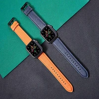 for apple watch 44mm 40mm lychee pattern leather strap 42mm 38mm for iwatch series 6 se 5 4 3 2 replace bracelet band watchband