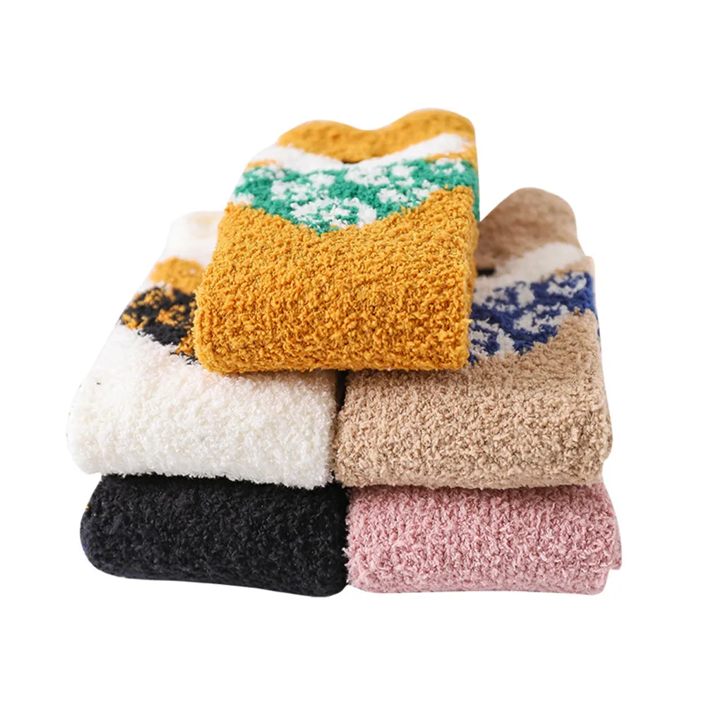 Зимний толстый бархат кораллового цвета носки с вышивкой принтом из мультфильма