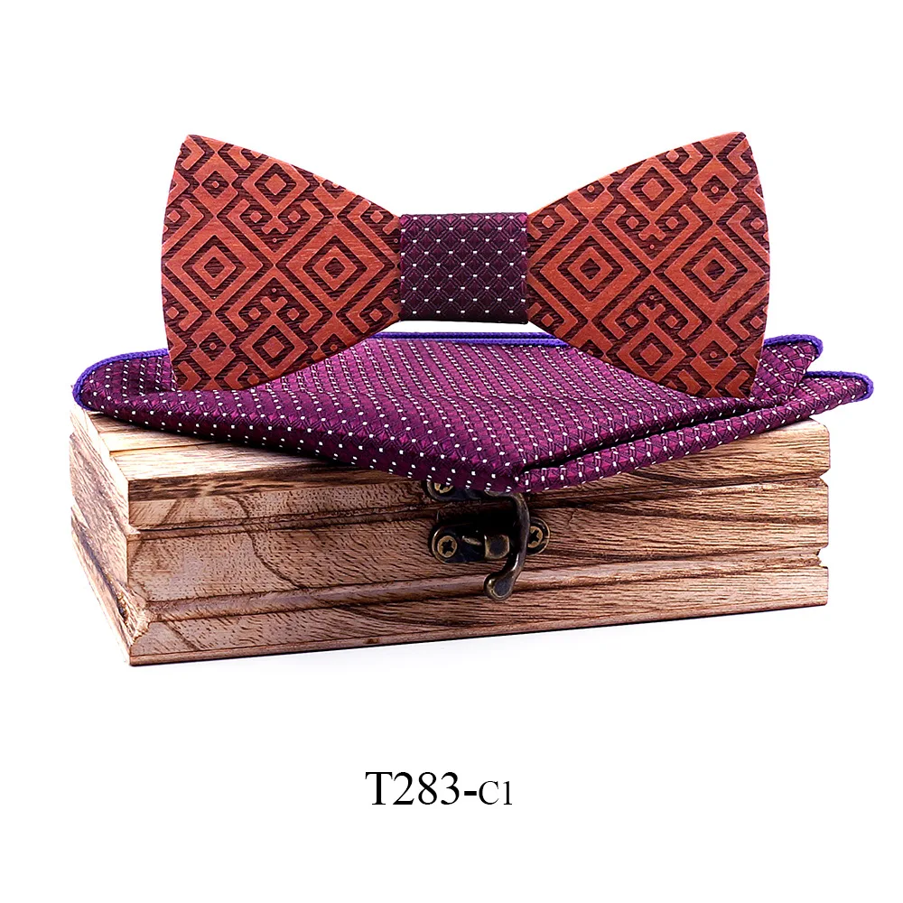 

Wooden Bow Tie Set Polyester Striped Handkerchief Neck Ties for Men Wedding Formal Wood Bowtie Women Cravat Set