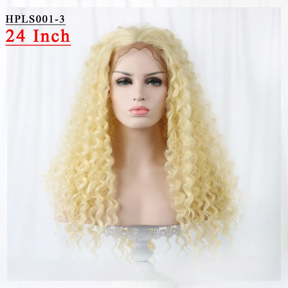 24 ''длинные кудрявые 15" x 4," передние швейцарские кружевные синтетические парики натуральные части богемные светлые волосы парики для белых женщин