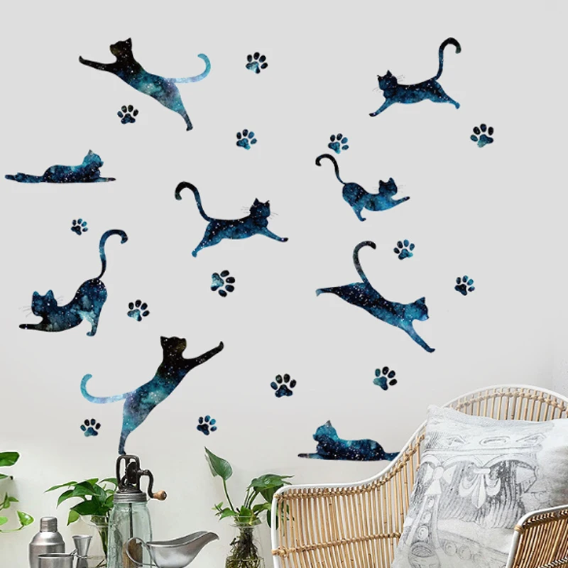 

Many Starry sky Cat wall Sticker For Kids Rooms Bedroom living room decoration mural home decor stickers poster decals wallpaper