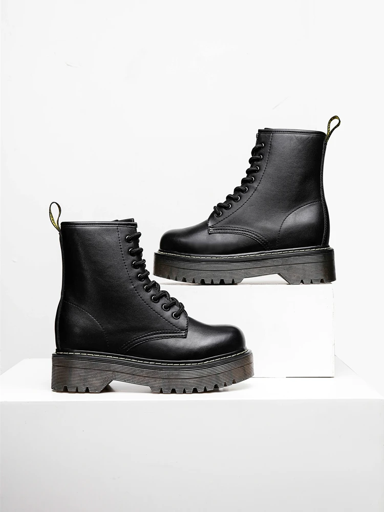 Женские мотоциклетные ботинки со смайликом и круглым Size36-41; сезон осень; коллекция года; модные армейские ботинки с круглым носком на шнуровке; женская обувь