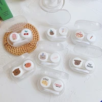 new mini oval contact lens case set cute cartoon pattern bears container with transparent outer box lovely daily travel kit