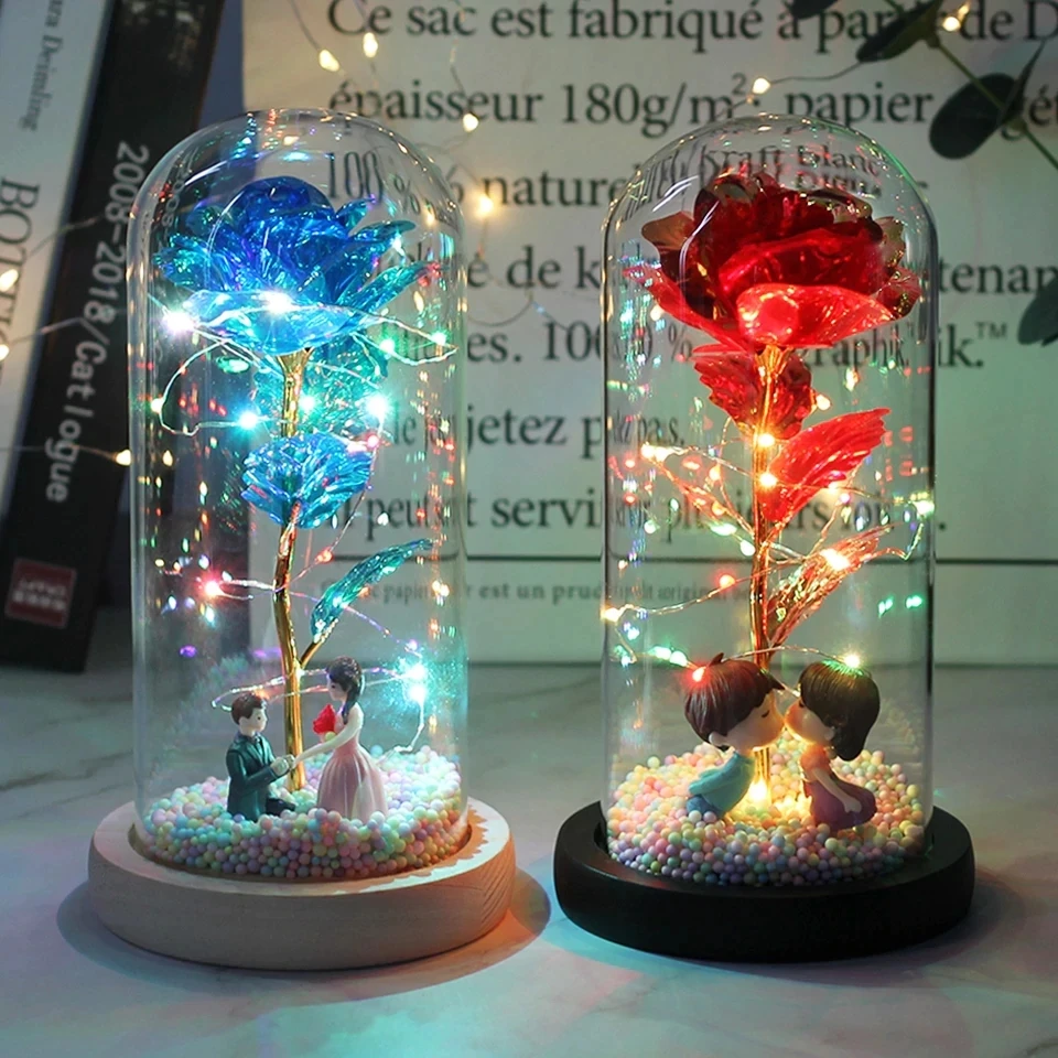 

Artificial Eternal Rose Led Light With Glass Cover Christmas Home Decor For Mother Valentines Day New Year Gift Christmas Gift