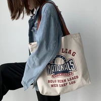 2021 ins letters print literature women canvas shopping bag cotton cloth shoulder bag handbag tote reusable grocery shopper bags