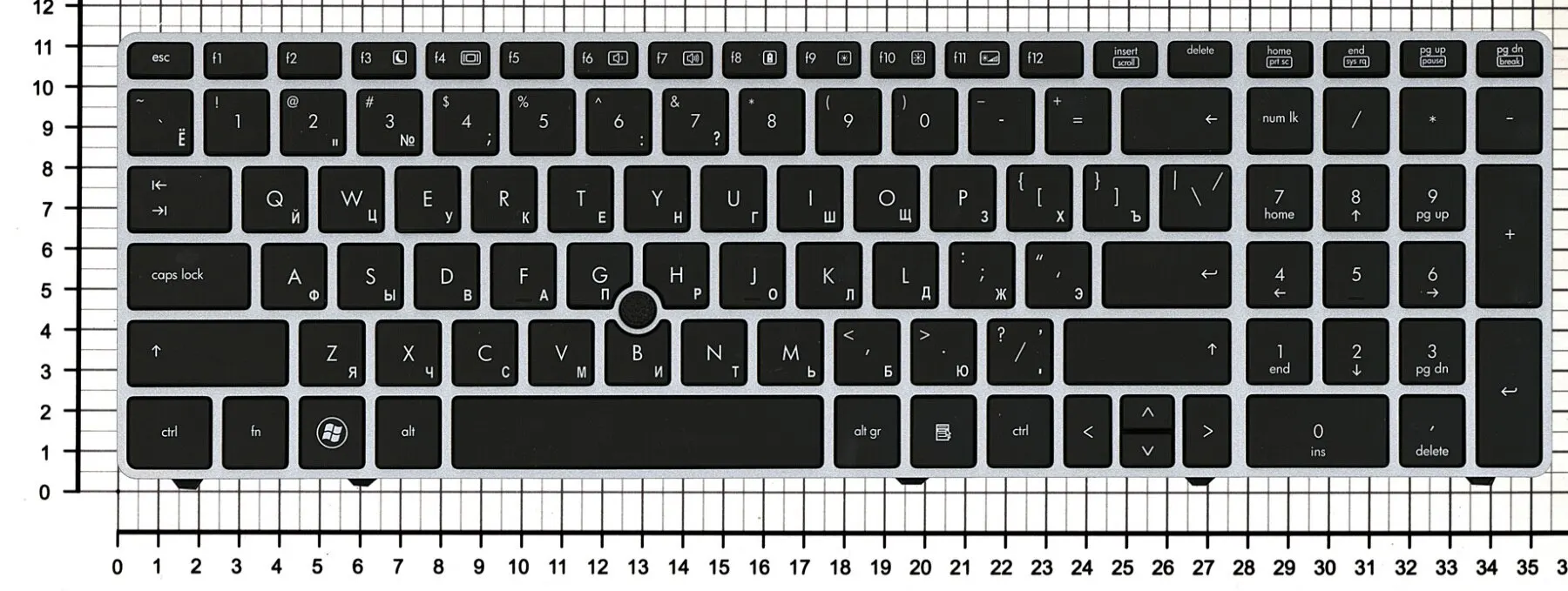 Клавиатура для HP Elitebook 8560p 8560w 8570p ProBook 6560b 6565b Series Русская Чёрная Серебряная рамка С