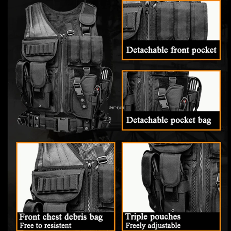 

Military Paintball Shooting Vest with Holster Mag Pouches Army Tactical Combat Vest Breathable Outdoor Hunting Waistcoat Vests